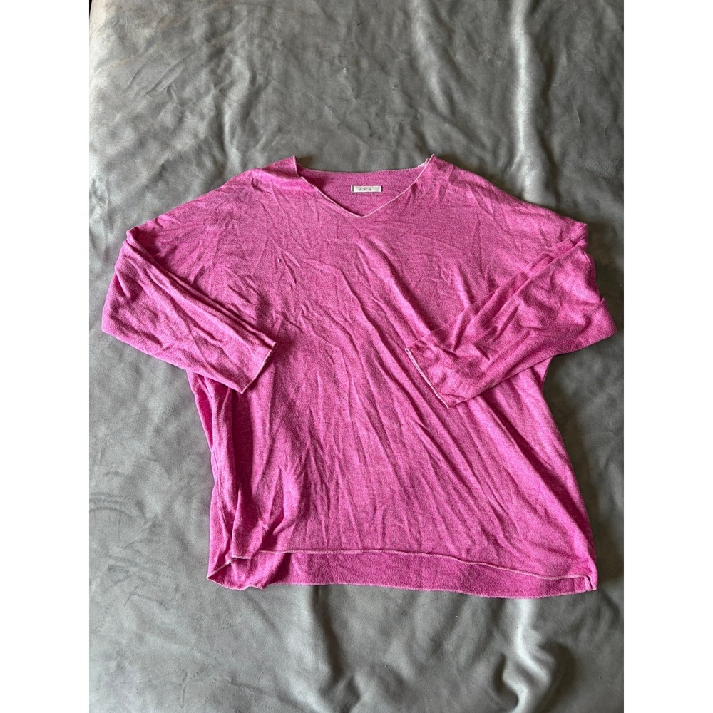 Made in Italy Angora Wool Blend V-Neck Sweater Pink Oversized Long Sleeve